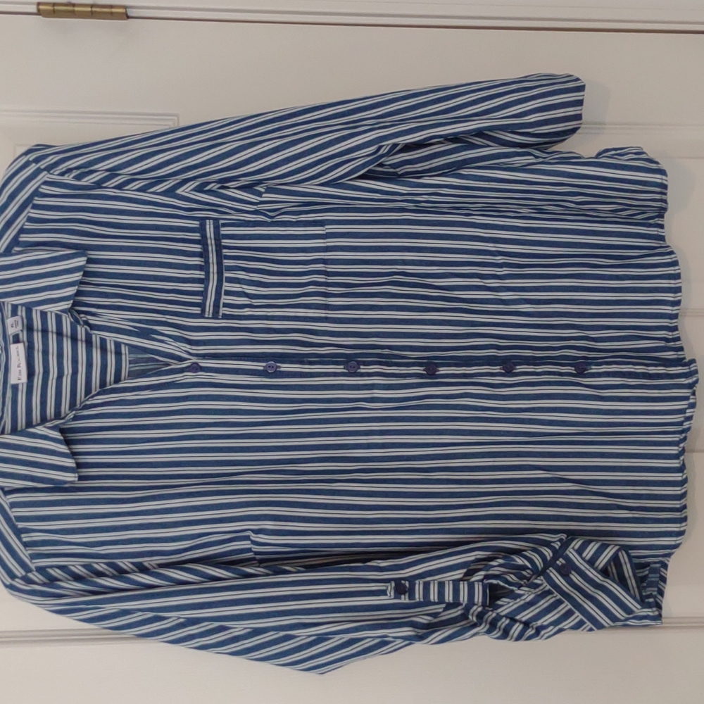 Blue and white button down blouse in size XL